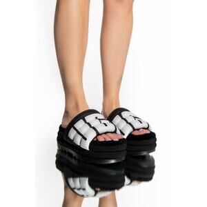 UGG Women's Puft Platform Furry Black Slide Sandals- Size 9